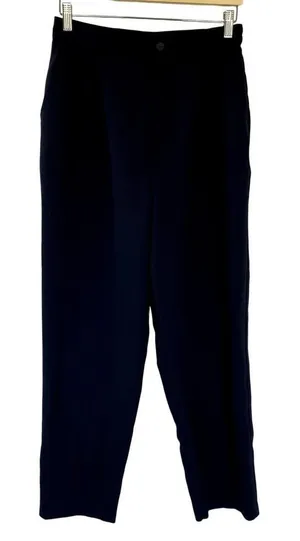 Wide leg‎ navy blue trousers high waist pockets belt loops women's 28 inch waist thumbnail 1