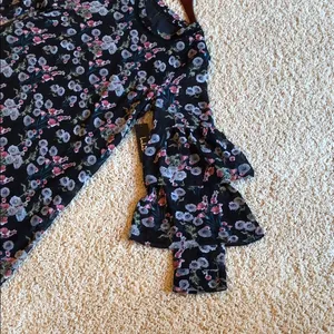 NWT Lulus Black Dress with Gray, pink & green florals 2 tier bell sleeves size S thumbnail 6