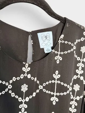 CeCe Black And White Embroidered Ruffle Half Sleeve Dress SZ 12 thumbnail 3