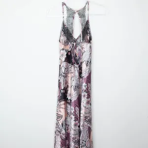 Linea Donatella Floral Paisley Lace‎ Trim Chemise Slip Dress M Purple Pink Satin thumbnail 6