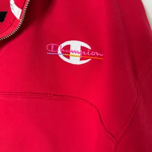 Champion Red Quarter Zip‎ Sweatshirt Logo Athletic Pullover Top Women Small thumbnail 3