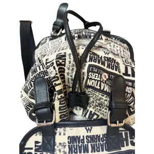 Black & White Newspaper Print Drawstring Backpack thumbnail 4