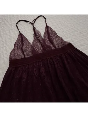 Victoria’s Secret Burgundy Plum Babydoll Slip Lingerie Sheer Lace Sz M Medium thumbnail 9