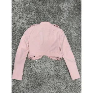 Zara Women’s Pink Cropped Moto Jacket Asymmetric Zip Biker Jacket Size XS thumbnail 8