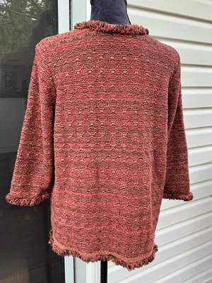 Chico's Frayed-Trim Open-Front Cardigan in Rust Mix thumbnail 10