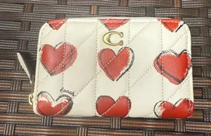 coach Essential Small Zip Around Card Case With Quilting And Heart Print cbr71 thumbnail 1