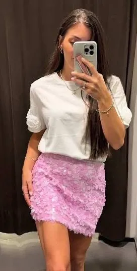 Zara pink Floral Sequin Mini Skirt thumbnail 1