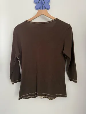 Dress Barn Y2K Medium Brown Henley Top Paisley Goblin Fairy Forest Renaissance Bedazzle thumbnail 3