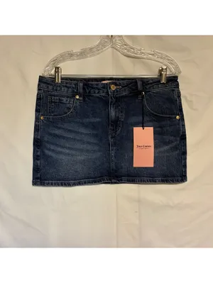 NWT Juicy Couture Y2K Blue Denim Micro Mini Skirt with Cherry Logo Bling Size 7 thumbnail 5