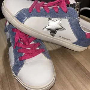 Vintage Havana Sneakers Women's Sz 5 White Leather Denim Pink Zip Closure thumbnail 2