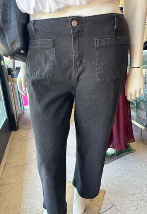 Black High Waisted Straight Leg Patch Pocket Denim Jeans‎ 2XL LC7874537-P2 thumbnail 1