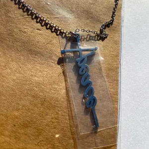 💎🩶 NWT “Peace” Monogram Cross Silver Tone Metal Necklace 🩶💎 thumbnail 8