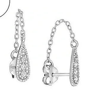NEW Women's 14k‎ White Gold Filled Diamond Teardrop Chain Stud Earrings thumbnail 1