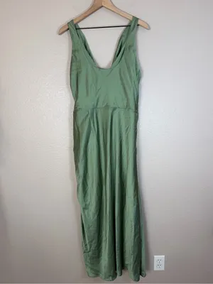 Abercrombie & Fitch A&F Satin Cowl Neck Draped Maci Dress Lush Green XL NEW $140 thumbnail 12