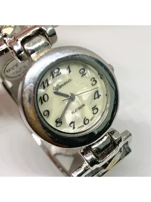Geneva Teacher School cuff bracelet watch 26mm silver tone quartz running thumbnail 2