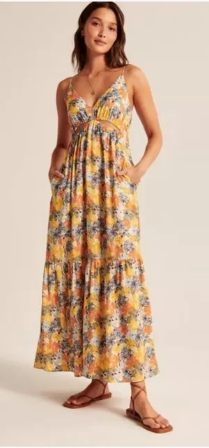 Abercrombie & Fitch Yellow Floral Maxi Dress thumbnail 1