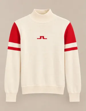 J.Lindeberg Womens Sweater S White Red Leighton-Wool Coolmax Mock Neck Logo thumbnail 1
