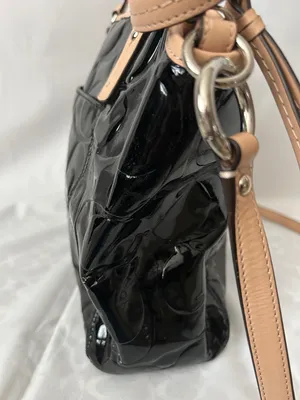 Coach Black Patent Leather w/ Tan Leather Trim Tote Shoulder Bag Purse ♥️♥️ thumbnail 5