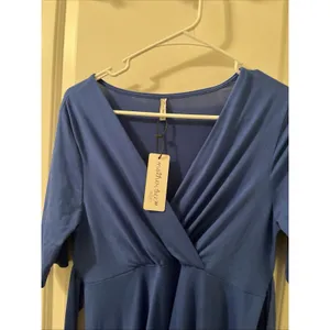 Mother Bee Maternity Womens Midi Dress Stretch Size Large Royal Blue thumbnail 5