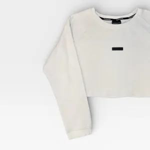 Alphalete White Oversized Crop Crewneck Sweatshirt with Logo XLARGE thumbnail 2