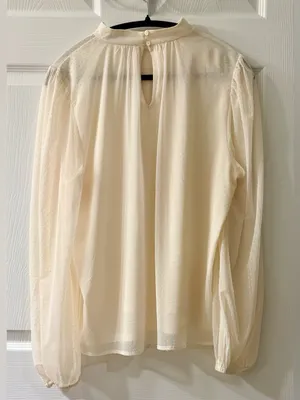 LOFT Ivory Sheer Dotted High Neck Blouse size L thumbnail 2