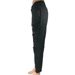 Pull & Bear Women's Black Distressed High Waisted Cropped Mom Denim Jeans Size 6 thumbnail 2