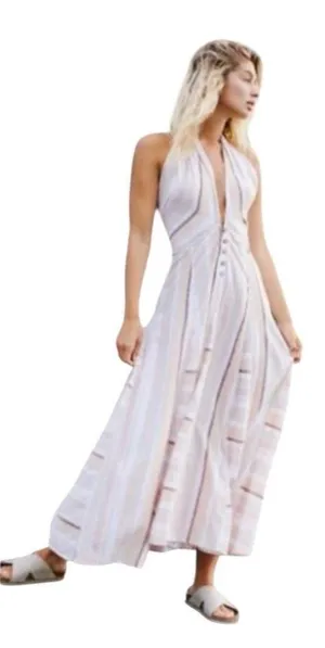 Free People Boho Striped Wrap Skirt Tie Waist Pastel Neutral. Approx S/M thumbnail 1