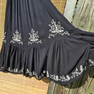 Bila Rayon Black Embroidered Tiered Bohemian Skirt Sequins Large thumbnail 4