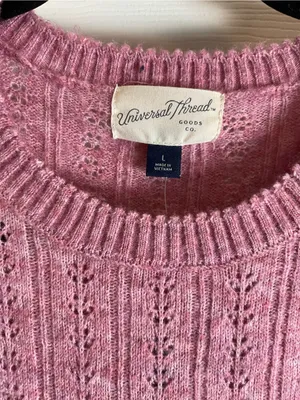 NWT Universal Thread Pink Pointelle Short Sleeve Knit Sweater Top Size L thumbnail 4