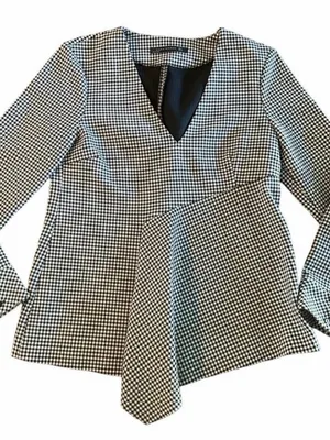 NEW ZARA Gingham blouse top Long Sleeve Size MEDIUM Career work thumbnail 6
