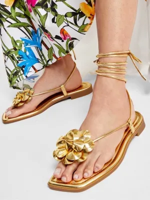 NEW INC Int'1 Concepts Glima Flower Ankle Wrap Sandals Gold Size 7.5 thumbnail 1
