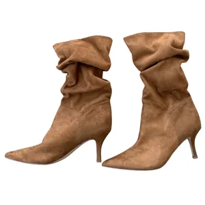 Nine West Tan Faux Suede Slouchy Pointed Toe Kitten Heel Boots Size 6M thumbnail 3
