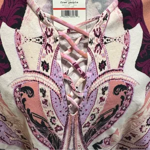 Free People Pick a Place Bodysuit – Size XS – NWT – Paisley Lace-Up Statement thumbnail 4