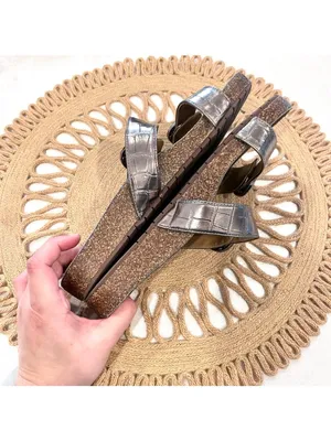 Anacapri Silver Leather Crocodile Slide Metallic Sandals EU 40 thumbnail 5