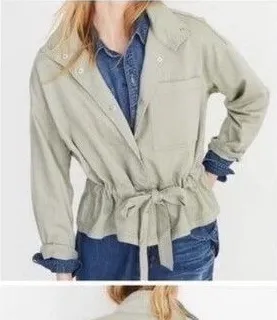 Madewell Jacket Women Medium Sage Green Southlake Military Tie Waist‎ Coat NWT thumbnail 1