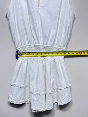 Aqua White Sleeveless Smocked Waist Linen Blend Mini Dress Size medium NWT thumbnail 5