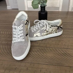 Steve Madden Women's Snake Print Sneakers - Gray and Cream thumbnail 1