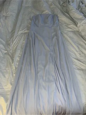 Birdy Grey Strapless Light Blue Bridesmaid Gown with Side Slit thumbnail 6
