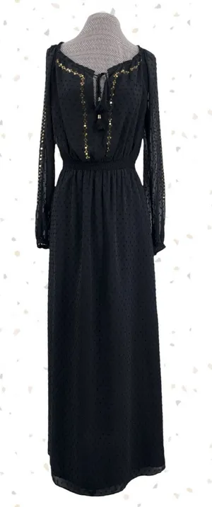 Altuzarra + Target Black Maxi Dress Gold Sequins Long Sleeves Cocktail Size 6 thumbnail 1