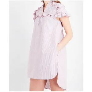 Sandro Striped Ruffled Cotton Rose Shirt Midi Dress Womens 2 thumbnail 2