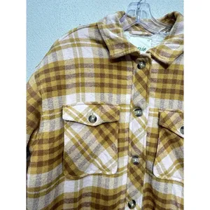 Aerie Womens Shacket Shirt Jacket Small Yellow Pink Plaid Flannel Sherpa Lined thumbnail 6