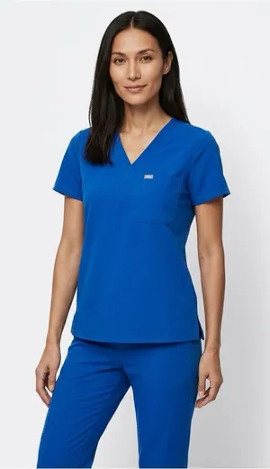 Figs V-Neck Scrub Top in Cobalt Blue thumbnail 1