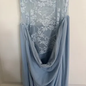 SHEIN Baby Blue Lace Mesh Cowl Neck Draped Maxi Dress thumbnail 4