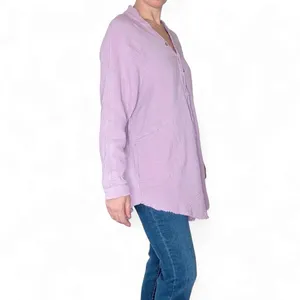 Light Purple Gauze Oversized Minimalist Casual Button Down Shirt thumbnail 3