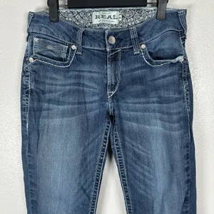 Ariat Real Mid Rise Straight Leg Dresden Jeans Womens 30Long Blue Med Wash Denim thumbnail 2