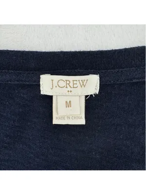 J Crew Lightweight Sweater Navy Blue Cream Embroidery Preppy Daisy Size Medium thumbnail 5