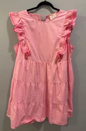 Fantastic Fawn Ruffle Detail Ric Rac Trim Tiered Dress Pink thumbnail 1