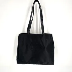Falchi Sport‎ Black Shoulder Tote Bag Logo Smooth Canvas Patent Leather Straps thumbnail 7