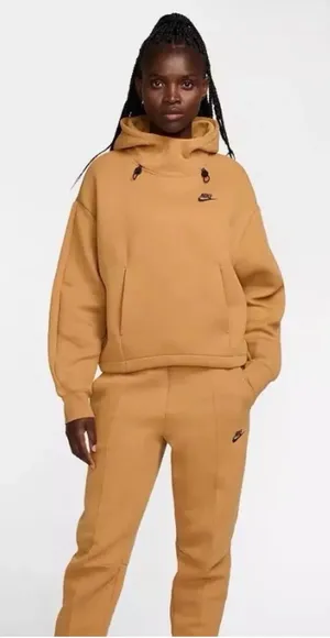 NWT!! Nike Sportswear Tech Fleece Oversized Hoodie in Flax with Black Details thumbnail 1