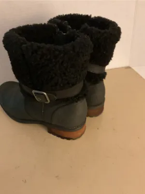 UGG women black leather 7.5Shearling biker Boots US thumbnail 6